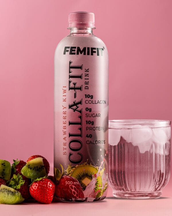a bottle of Strawberry Kiwi Colla-fit Collagen Drink.