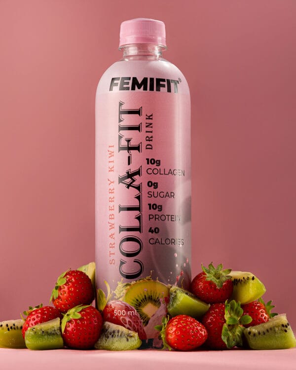 a bottle of Strawberry Kiwi Colla-fit Collagen Drink.